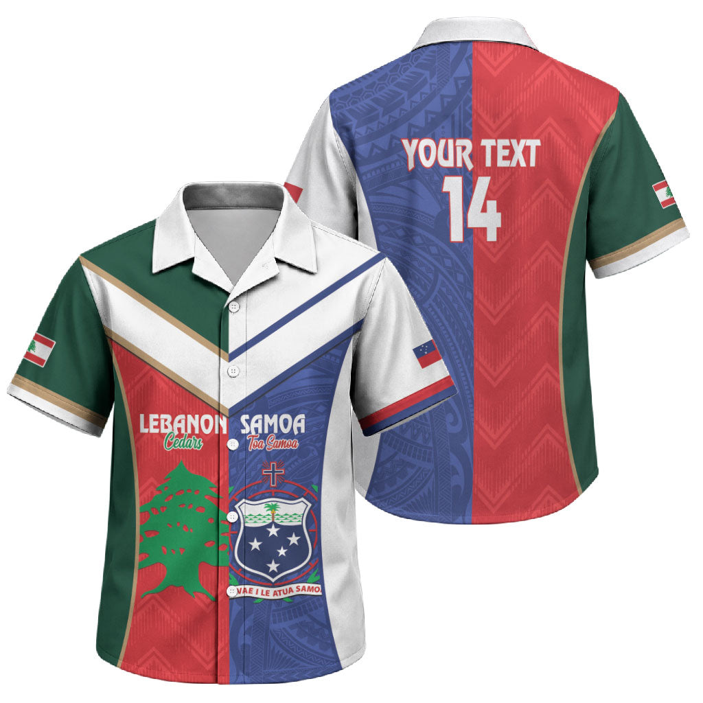 Custom Rugby Samoa and Lebanon Family Matching Off Shoulder Short Dress and Hawaiian Shirt Toa Samoa Cedars Together