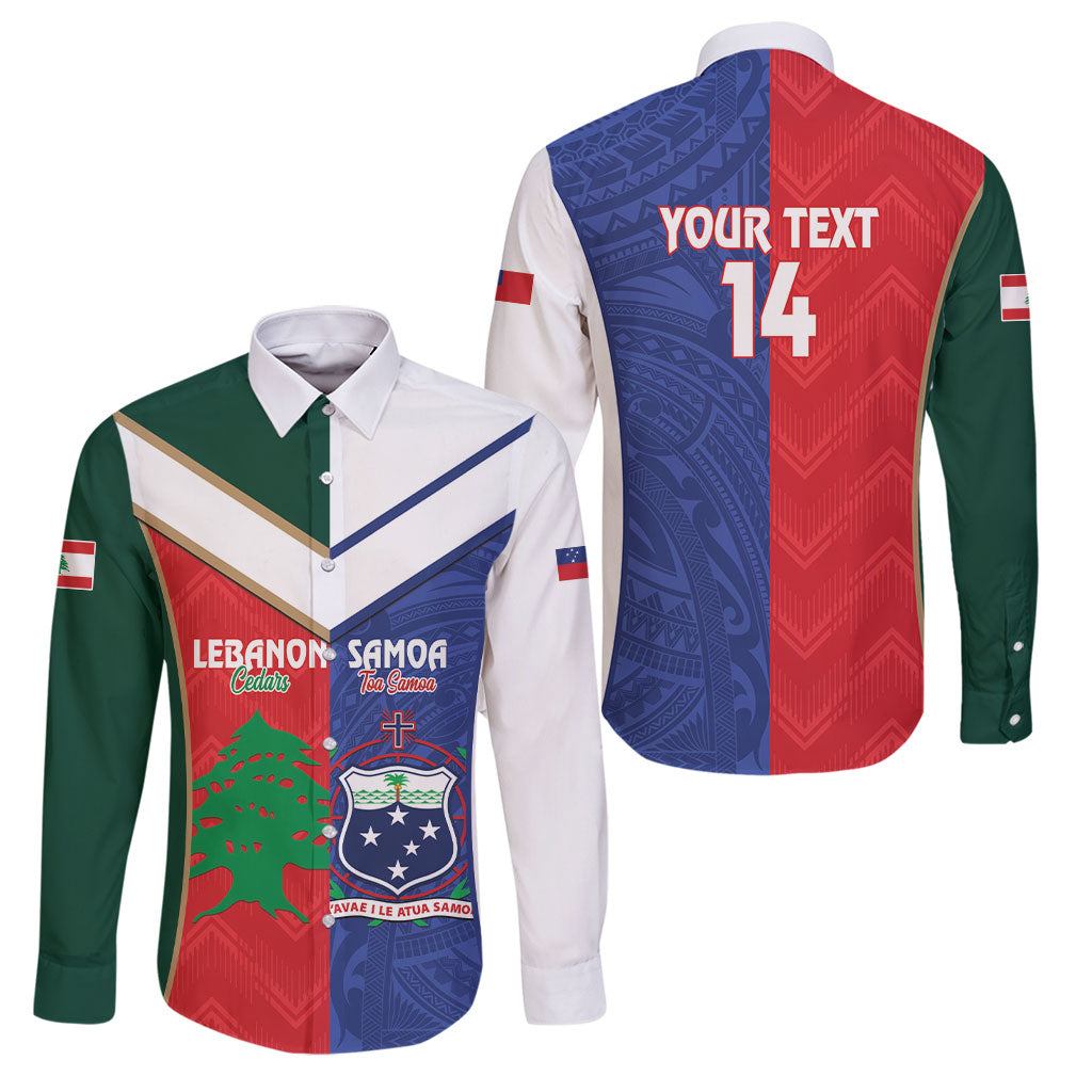 Custom Rugby Samoa and Lebanon Family Matching Puletasi and Hawaiian Shirt Toa Samoa Cedars Together