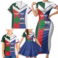 Custom Rugby Samoa and Lebanon Family Matching Short Sleeve Bodycon Dress and Hawaiian Shirt Toa Samoa Cedars Together