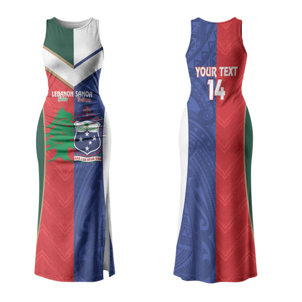 Custom Rugby Samoa and Lebanon Family Matching Tank Maxi Dress and Hawaiian Shirt Toa Samoa Cedars Together