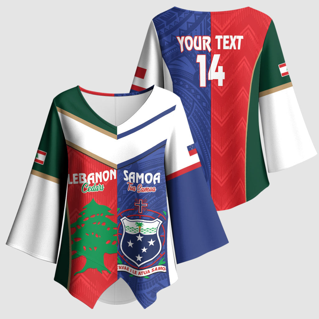 Custom Rugby Samoa and Lebanon Kimono Sleeve Blouse Toa Samoa Cedars Together