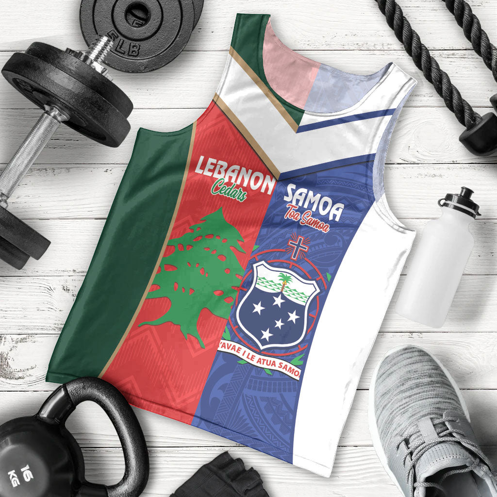 Custom Rugby Samoa and Lebanon Men Tank Top Toa Samoa Cedars Together