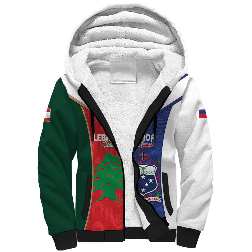 Custom Rugby Samoa and Lebanon Sherpa Hoodie Toa Samoa Cedars Together LT14 Unisex Multicolor - Polynesian Pride