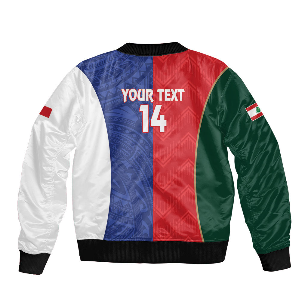 Custom Rugby Samoa and Lebanon Sleeve Zip Bomber Jacket Toa Samoa Cedars Together