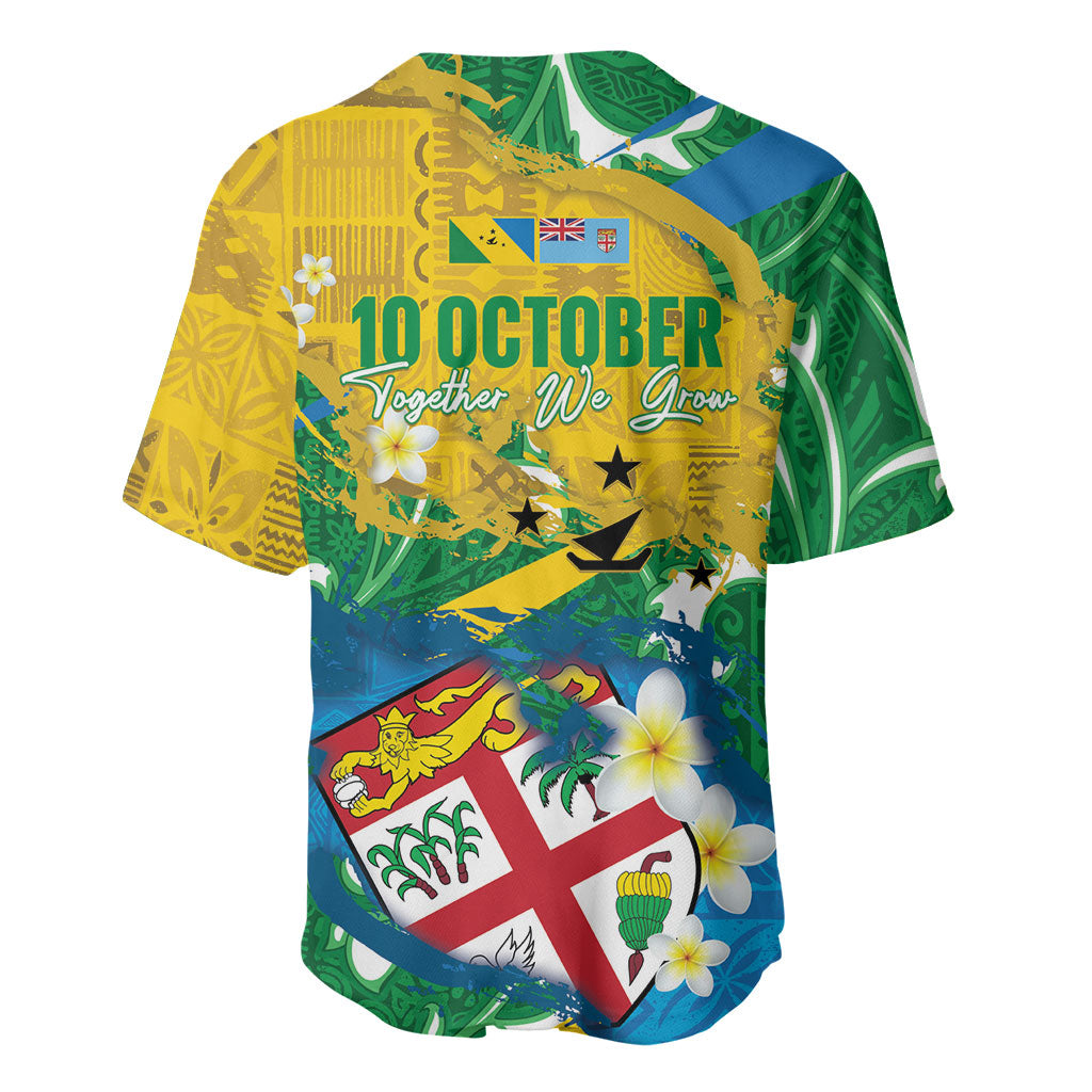 Malampa Fiji Day Baseball Jersey 10 October Together We Grow Grunge Tapa Motifs