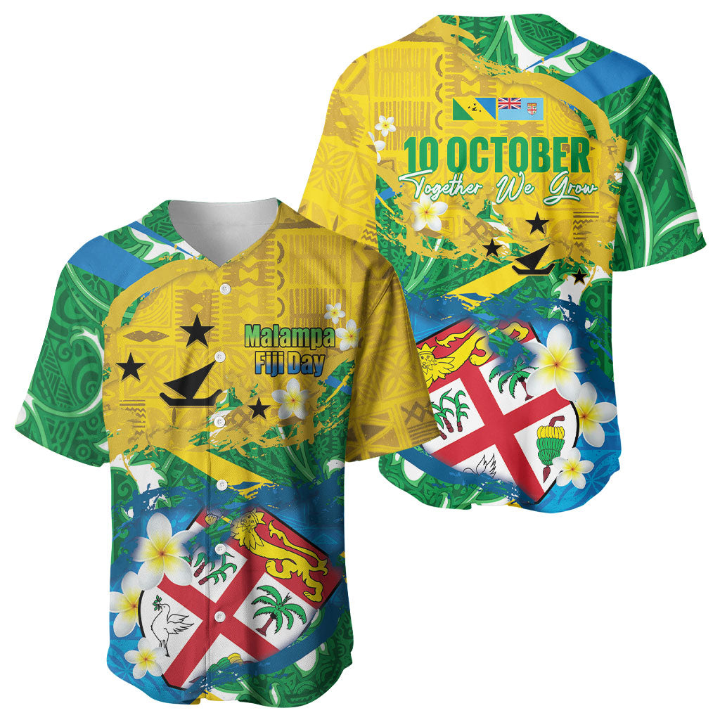 Malampa Fiji Day Baseball Jersey 10 October Together We Grow Grunge Tapa Motifs