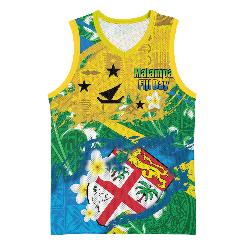 Malampa Fiji Day Basketball Jersey 10 October Together We Grow Grunge Tapa Motifs