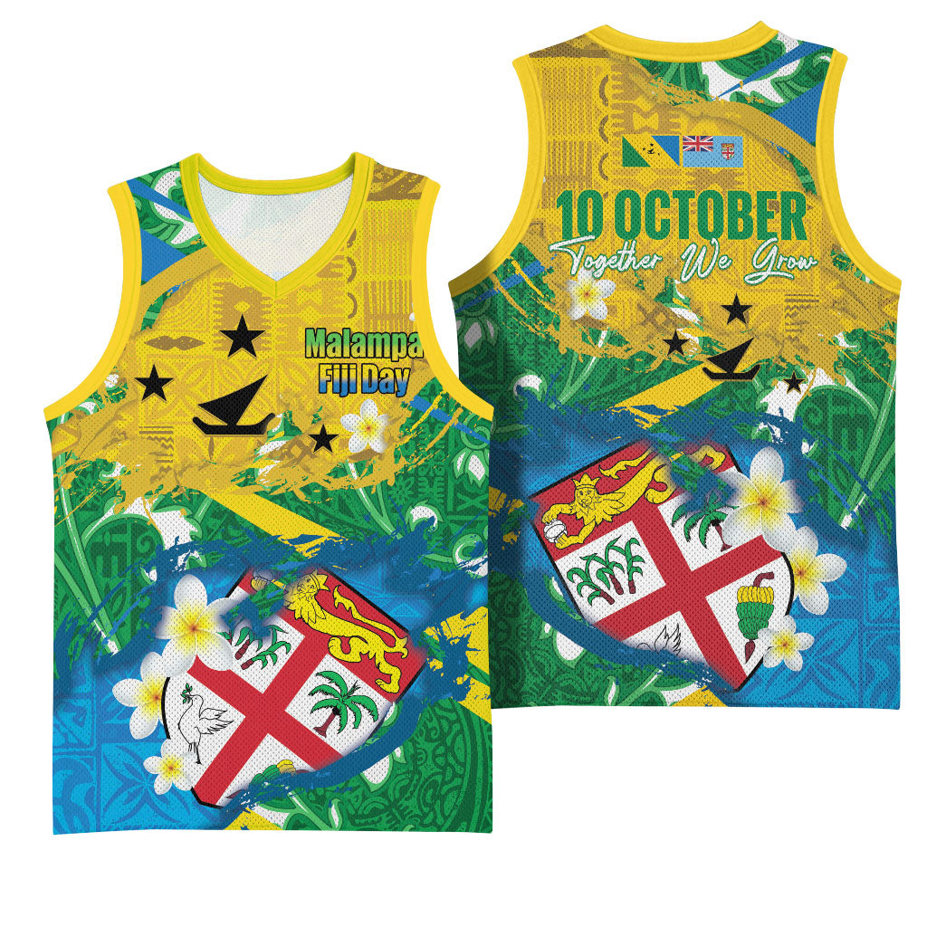 Malampa Fiji Day Basketball Jersey 10 October Together We Grow Grunge Tapa Motifs