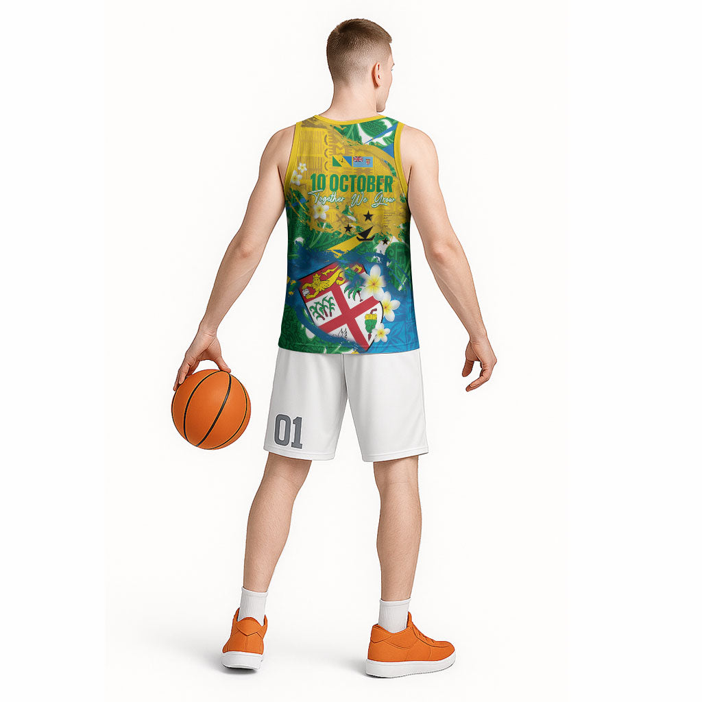 Malampa Fiji Day Basketball Jersey 10 October Together We Grow Grunge Tapa Motifs