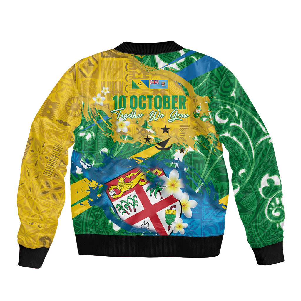 Malampa Fiji Day Bomber Jacket 10 October Together We Grow Grunge Tapa Motifs