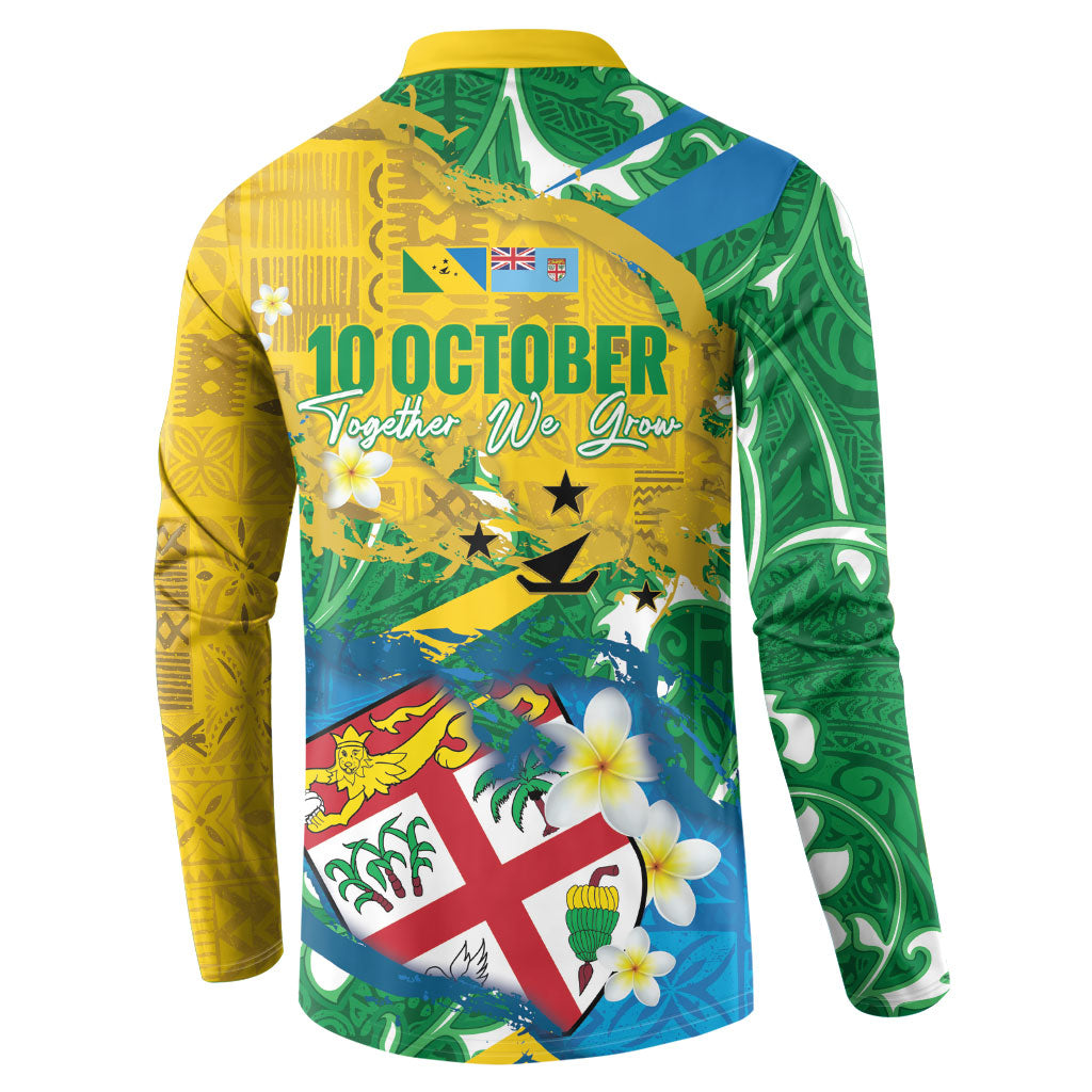Malampa Fiji Day Button Sweatshirt 10 October Together We Grow Grunge Tapa Motifs