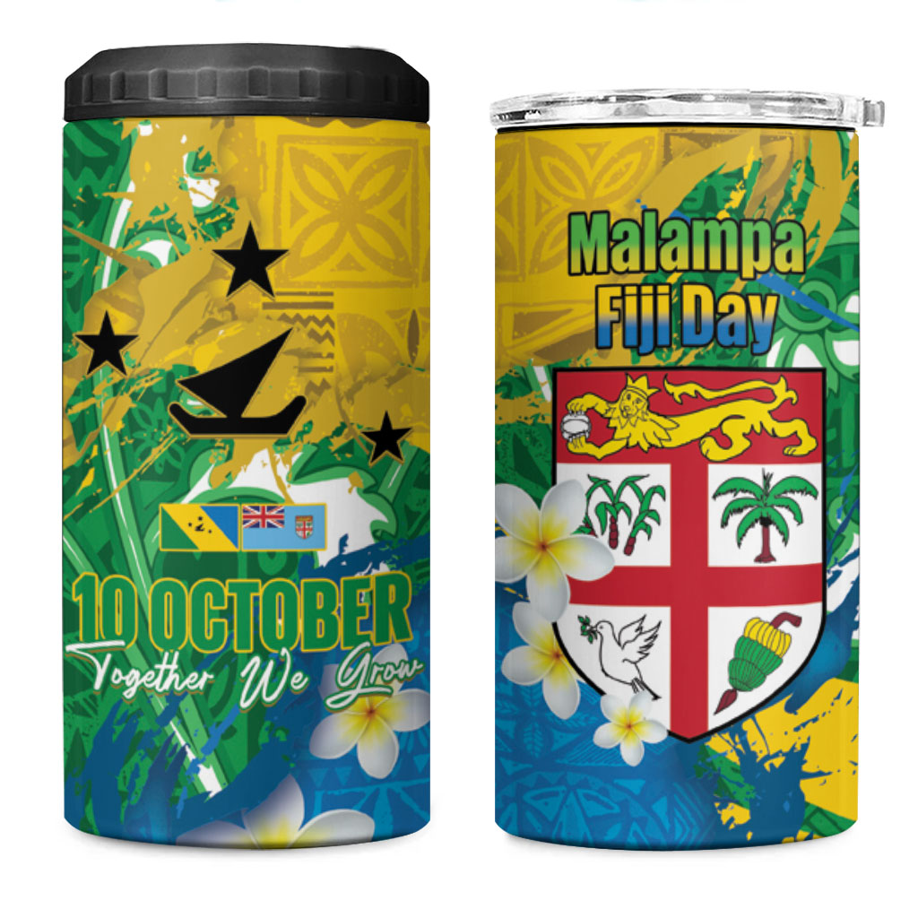 Malampa Fiji Day 4 in 1 Can Cooler Tumbler 10 October Together We Grow Grunge Tapa Motifs LT14 One Size: 16 oz Multicolor - Polynesian Pride
