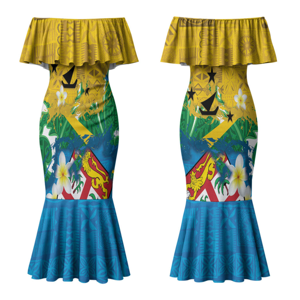 Malampa Fiji Day Couples Matching Mermaid Dress and Long Sleeve Button Shirt 10 October Together We Grow Grunge Tapa Motifs