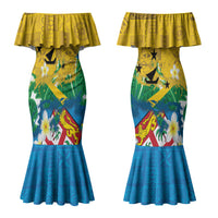 Malampa Fiji Day Couples Matching Mermaid Dress and Long Sleeve Button Shirt 10 October Together We Grow Grunge Tapa Motifs