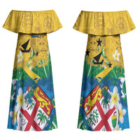 Malampa Fiji Day Couples Matching Off Shoulder Maxi Dress and Hawaiian Shirt 10 October Together We Grow Grunge Tapa Motifs