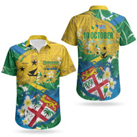 Malampa Fiji Day Couples Matching Off The Shoulder Long Sleeve Dress and Hawaiian Shirt 10 October Together We Grow Grunge Tapa Motifs