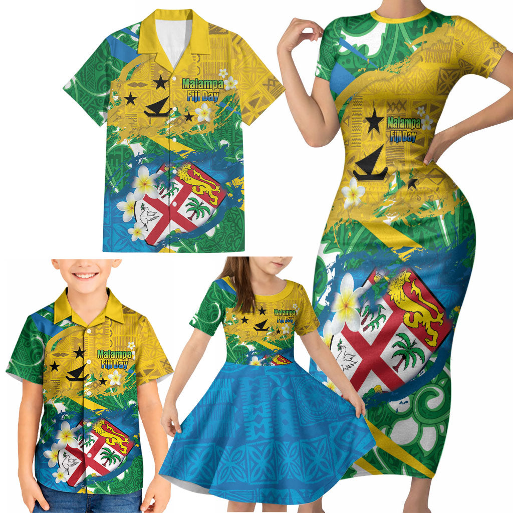 Malampa Fiji Day Family Matching Short Sleeve Bodycon Dress and Hawaiian Shirt 10 October Together We Grow Grunge Tapa Motifs