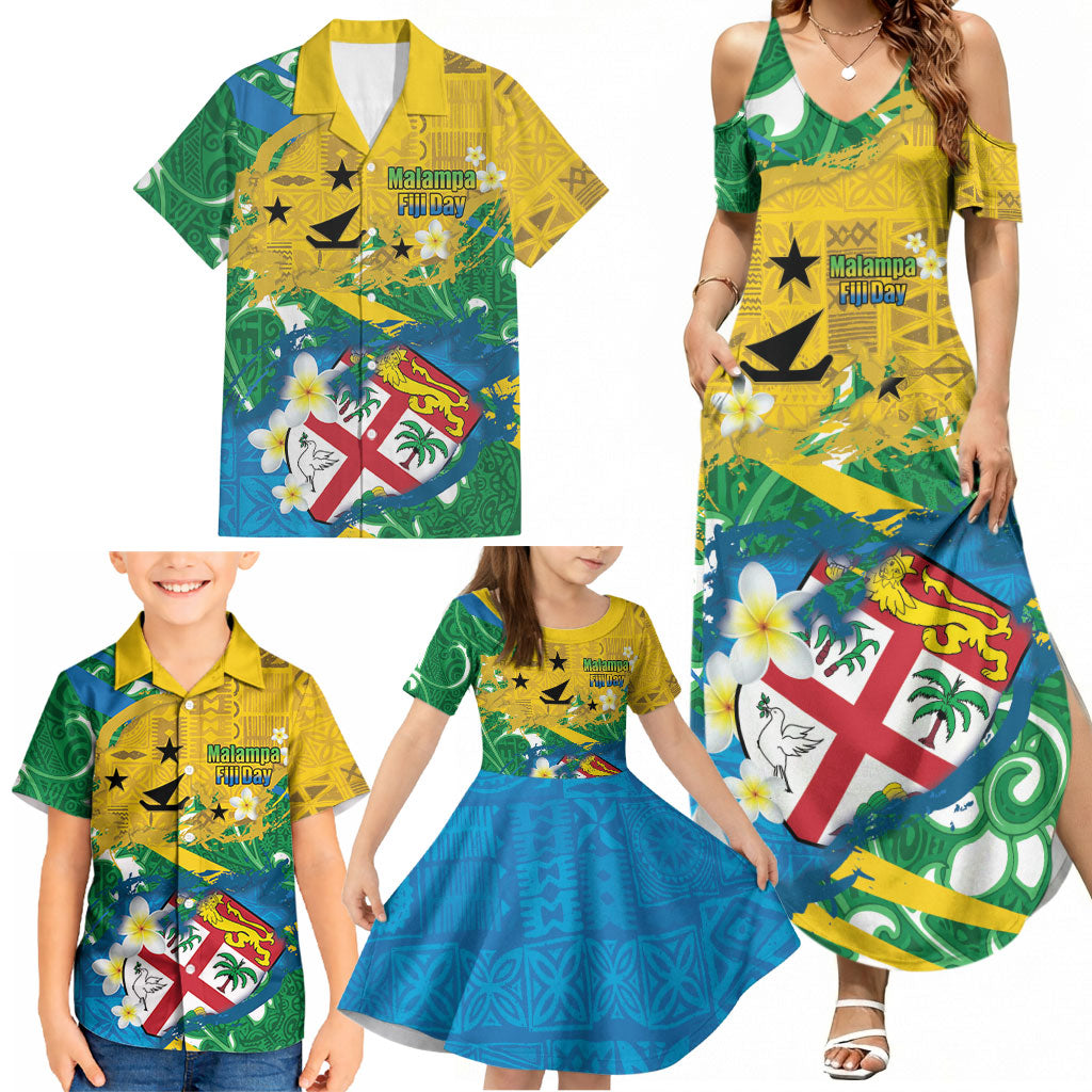 Malampa Fiji Day Family Matching Summer Maxi Dress and Hawaiian Shirt 10 October Together We Grow Grunge Tapa Motifs