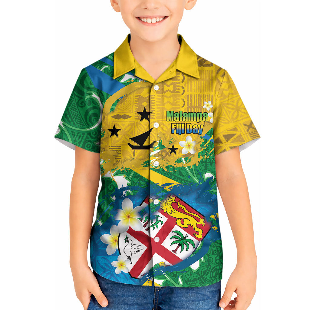 Malampa Fiji Day Kid Hawaiian Shirt 10 October Together We Grow Grunge Tapa Motifs