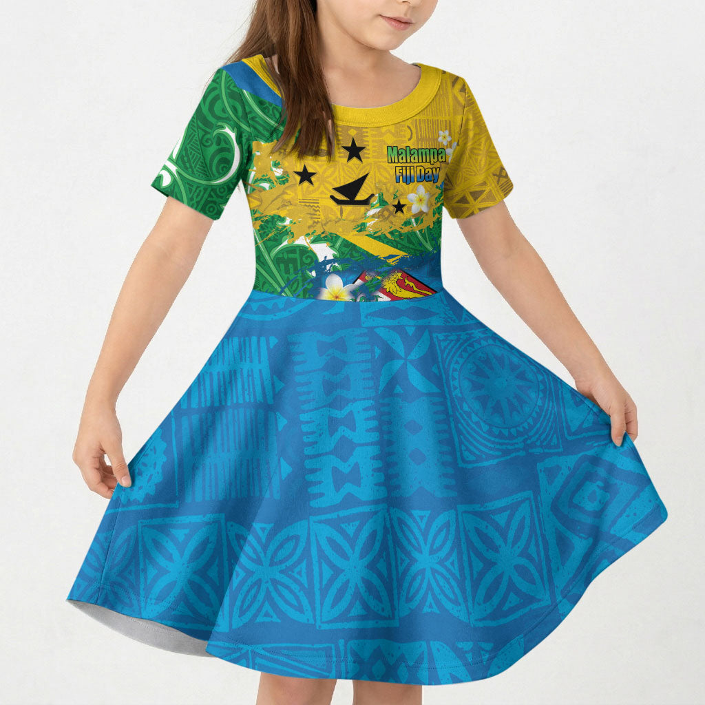 Malampa Fiji Day Kid Short Sleeve Dress 10 October Together We Grow Grunge Tapa Motifs