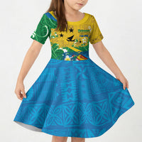Malampa Fiji Day Kid Short Sleeve Dress 10 October Together We Grow Grunge Tapa Motifs