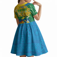 Malampa Fiji Day Kid Short Sleeve Dress 10 October Together We Grow Grunge Tapa Motifs