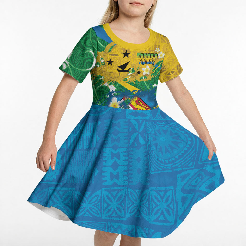 Malampa Fiji Day Kid Short Sleeve Dress 10 October Together We Grow Grunge Tapa Motifs