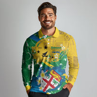 Malampa Fiji Day Long Sleeve Polo Shirt 10 October Together We Grow Grunge Tapa Motifs