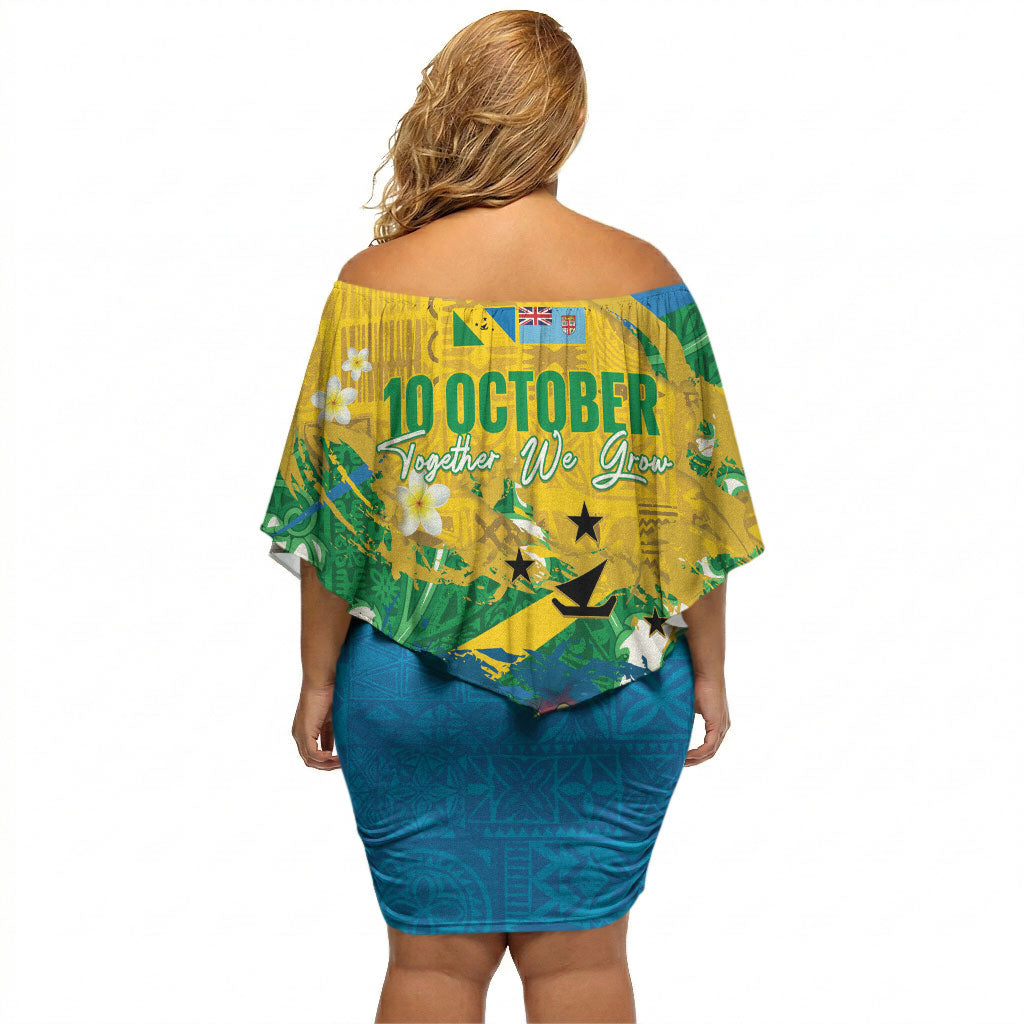 Malampa Fiji Day Off Shoulder Short Dress 10 October Together We Grow Grunge Tapa Motifs