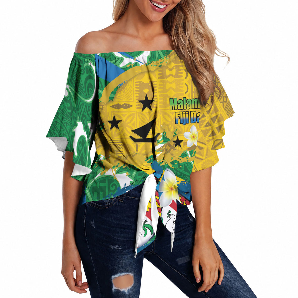 Malampa Fiji Day Off Shoulder Wrap Waist Top 10 October Together We Grow Grunge Tapa Motifs