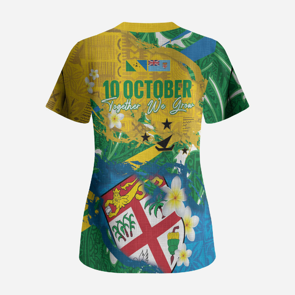 Malampa Fiji Day Scrub Top 10 October Together We Grow Grunge Tapa Motifs