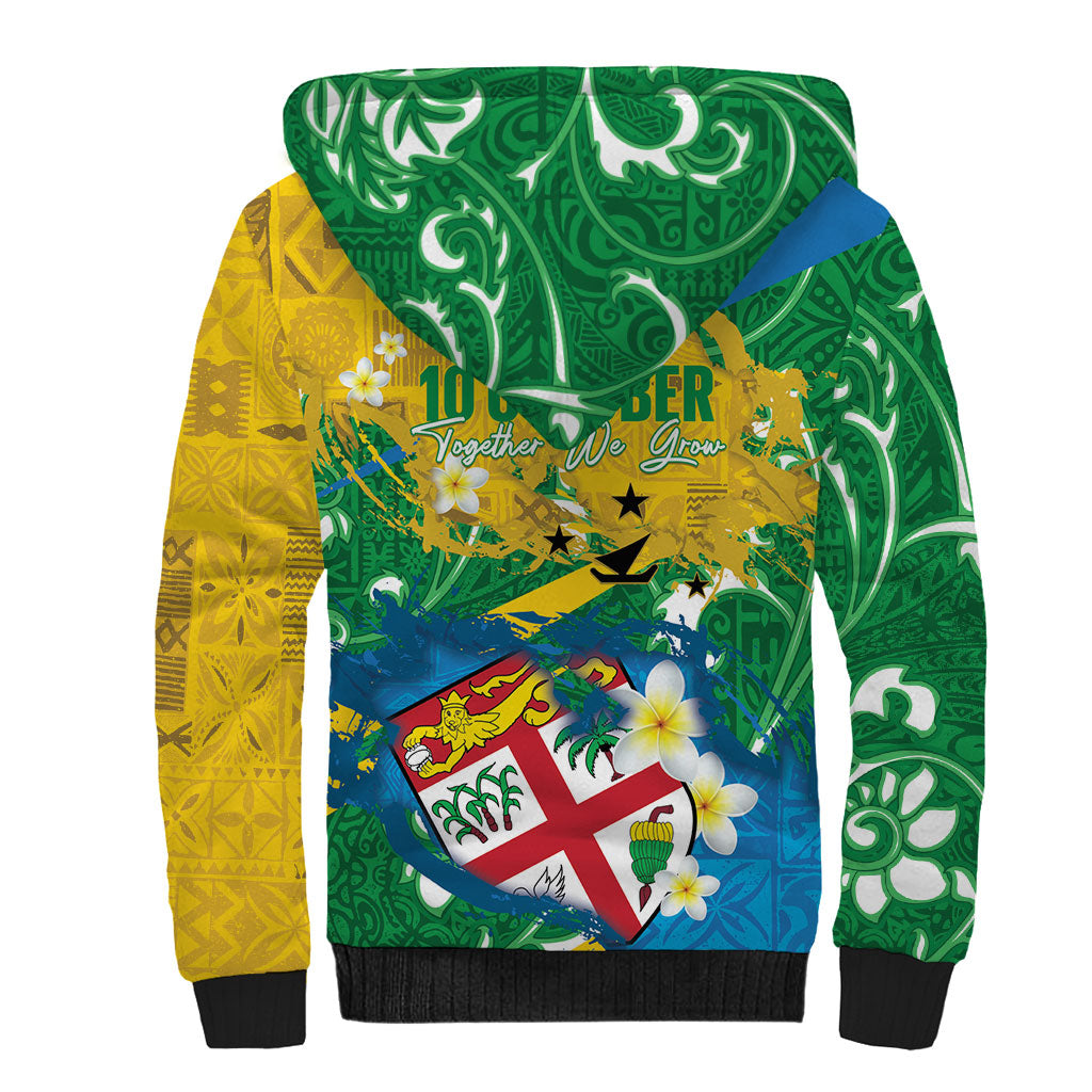 Malampa Fiji Day Sherpa Hoodie 10 October Together We Grow Grunge Tapa Motifs
