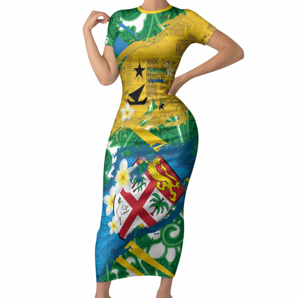 Malampa Fiji Day Short Sleeve Bodycon Dress 10 October Together We Grow Grunge Tapa Motifs