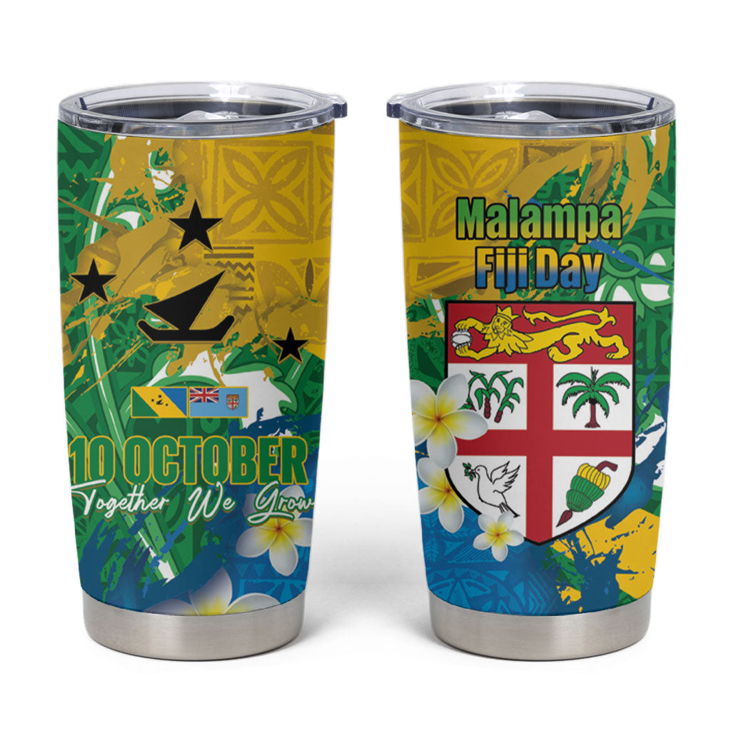 Malampa Fiji Day Tumbler Cup 10 October Together We Grow Grunge Tapa Motifs LT14 Multicolor - Polynesian Pride