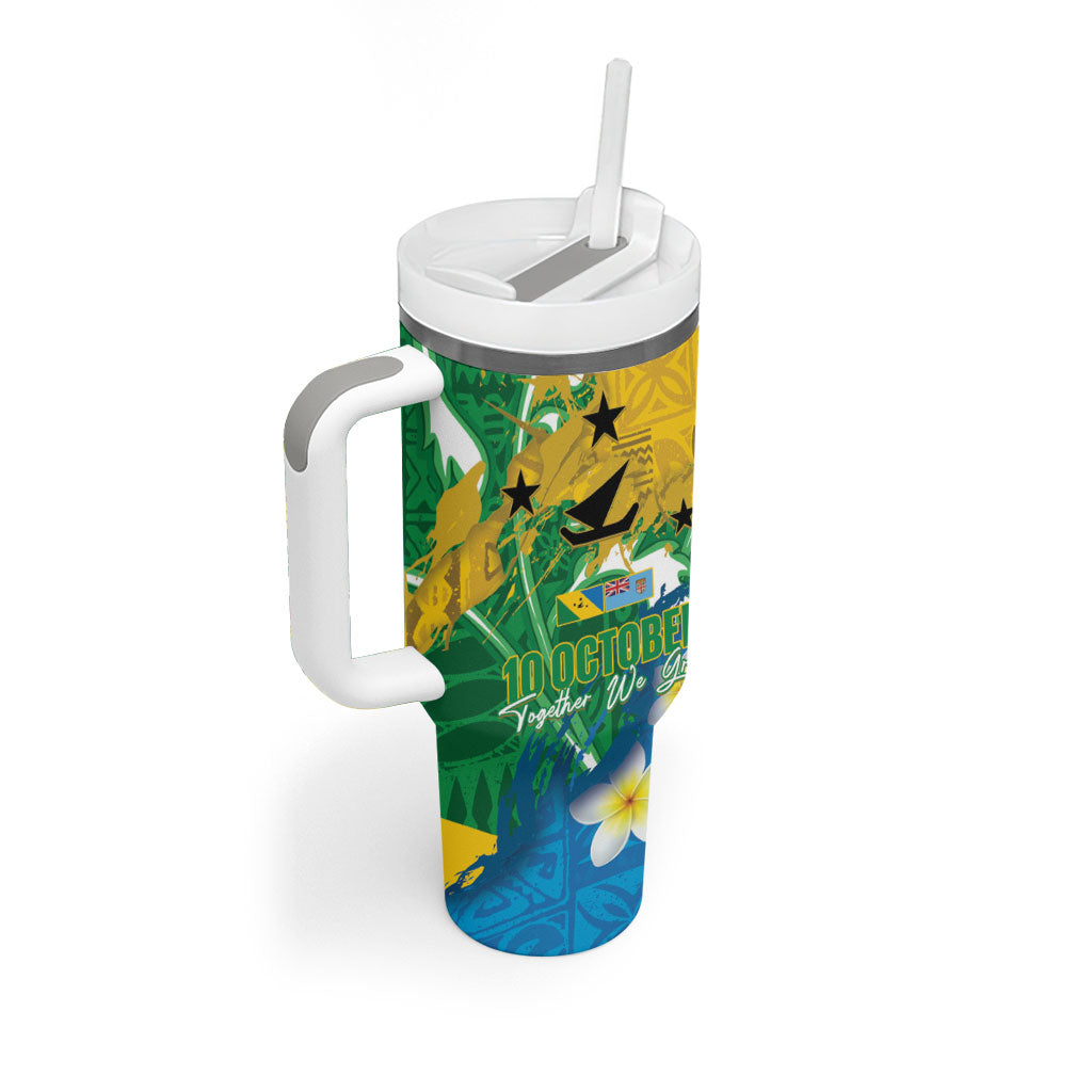 Malampa Fiji Day Tumbler With Handle 10 October Together We Grow Grunge Tapa Motifs