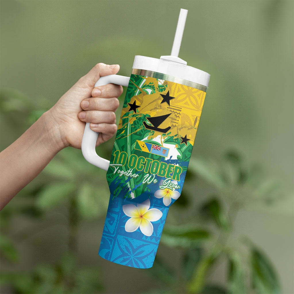Malampa Fiji Day Tumbler With Handle 10 October Together We Grow Grunge Tapa Motifs