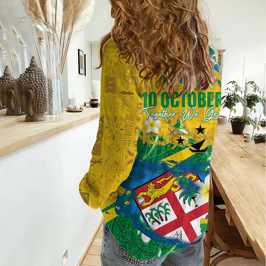 Malampa Fiji Day Women Casual Shirt 10 October Together We Grow Grunge Tapa Motifs