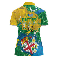 Malampa Fiji Day Women Polo Shirt 10 October Together We Grow Grunge Tapa Motifs