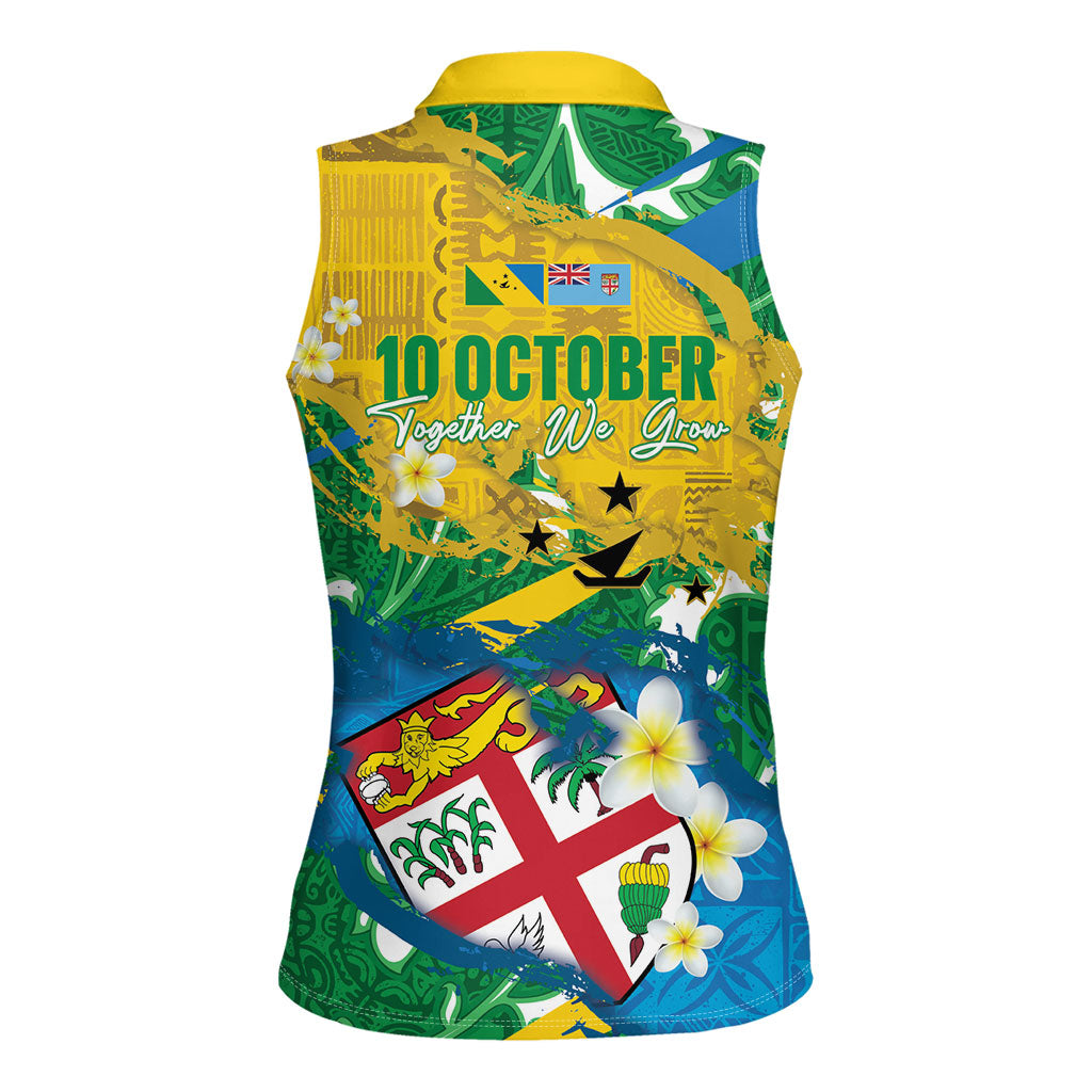 Malampa Fiji Day Women Sleeveless Polo Shirt 10 October Together We Grow Grunge Tapa Motifs