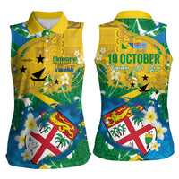 Malampa Fiji Day Women Sleeveless Polo Shirt 10 October Together We Grow Grunge Tapa Motifs