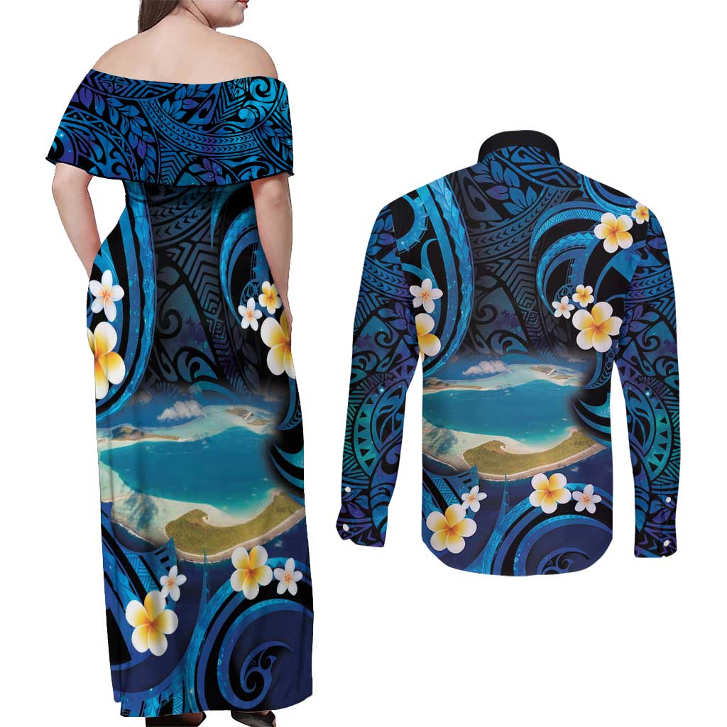 French Polynesia Tetiaroa Atoll Couples Matching Off Shoulder Maxi Dress and Long Sleeve Button Shirt Polynesian Curves Style