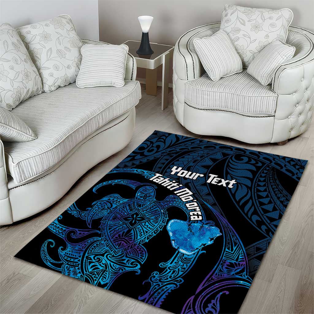 Personalised Tahiti Moorea Atoll Area Rug Polynesian Sea Turtle