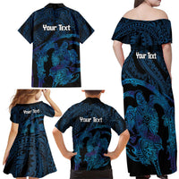 Personalised Tahiti Moorea Atoll Family Matching Off Shoulder Maxi Dress and Hawaiian Shirt Polynesian Sea Turtle