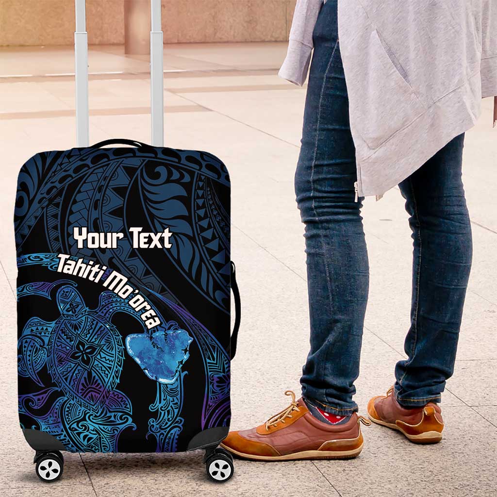 Personalised Tahiti Moorea Atoll Luggage Cover Polynesian Sea Turtle LT14 Blue - Polynesian Pride
