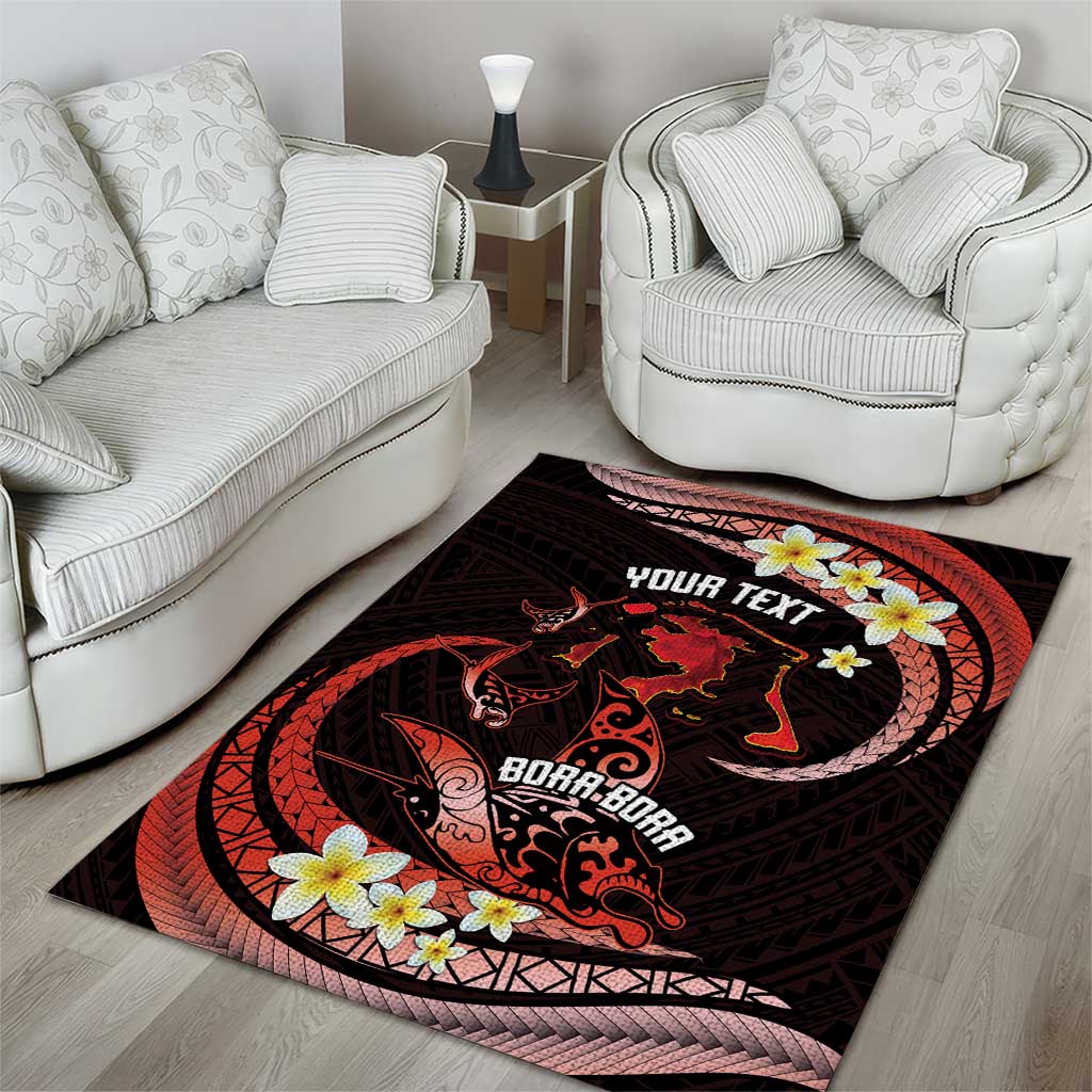 Personalised Tahiti Bora Bora Area Rug Manta Rays With Polynesian Plumeria