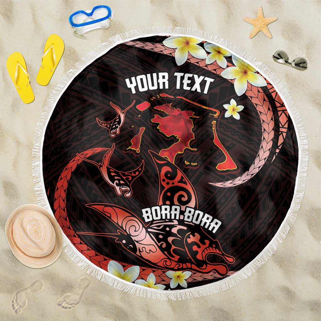 Personalised Tahiti Bora Bora Beach Blanket Manta Rays With Polynesian Plumeria LT14 One Size 150cm Red - Polynesian Pride