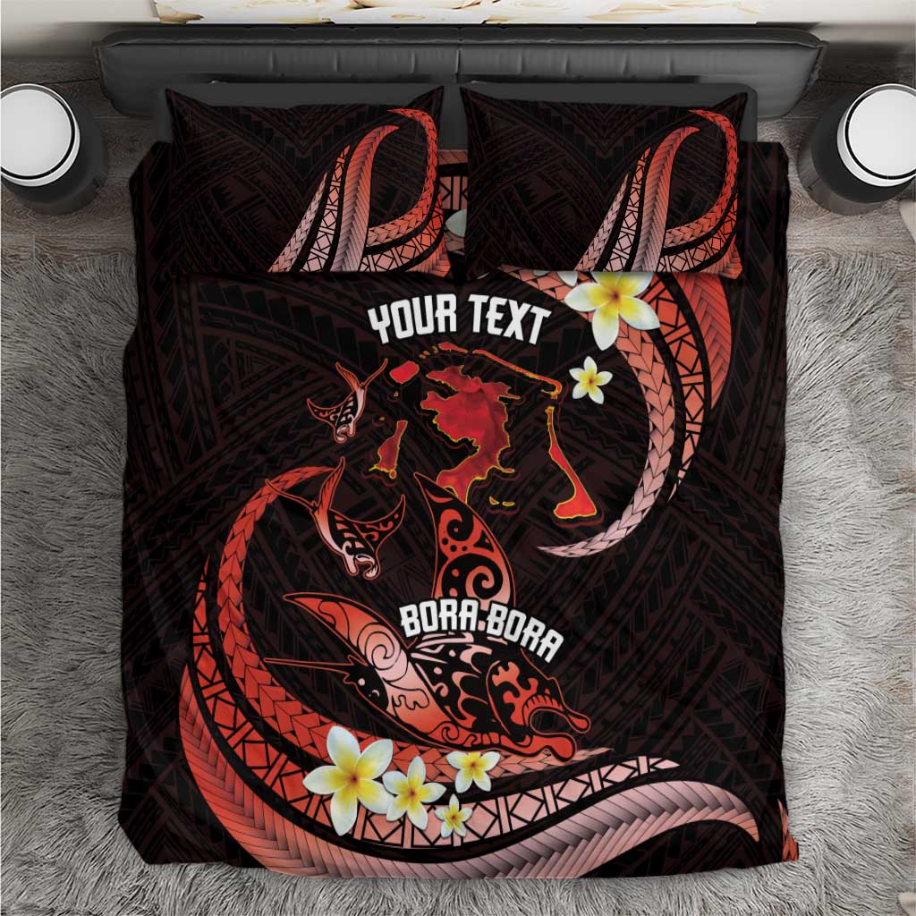 Personalised Tahiti Bora Bora Bedding Set Manta Rays With Polynesian Plumeria LT14 Red - Polynesian Pride