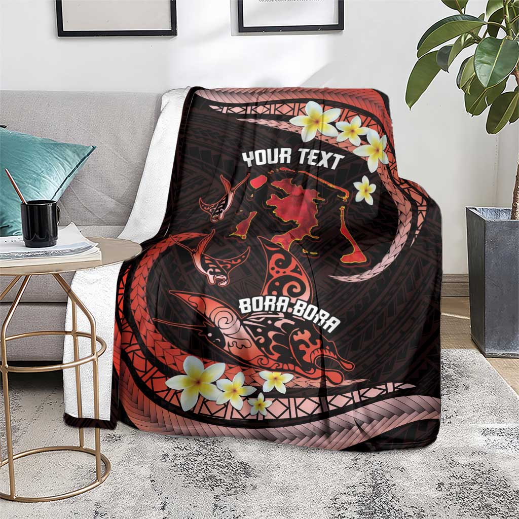 Personalised Tahiti Bora Bora Blanket Manta Rays With Polynesian Plumeria