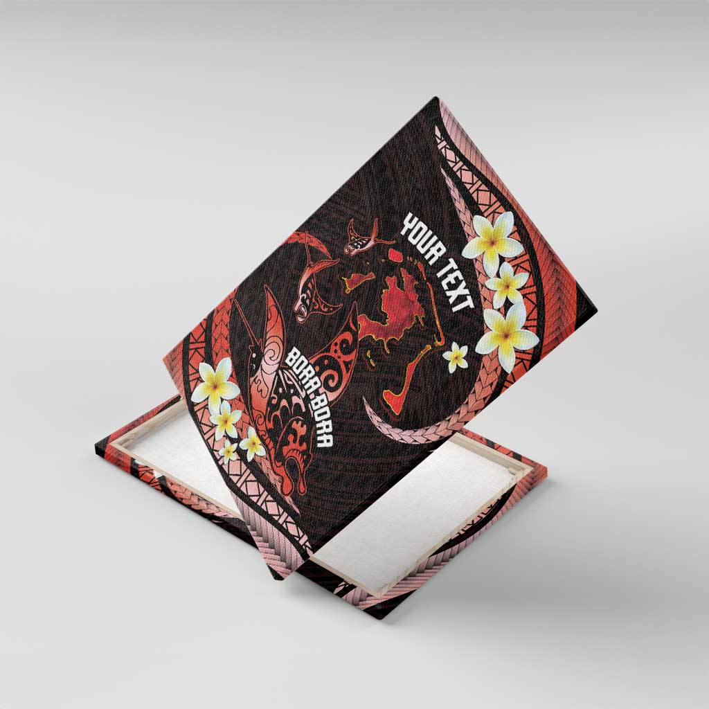 Personalised Tahiti Bora Bora Canvas Wall Art Manta Rays With Polynesian Plumeria