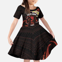 Personalised Tahiti Bora Bora Family Matching Off The Shoulder Long Sleeve Dress and Hawaiian Shirt Manta Rays With Polynesian Plumeria